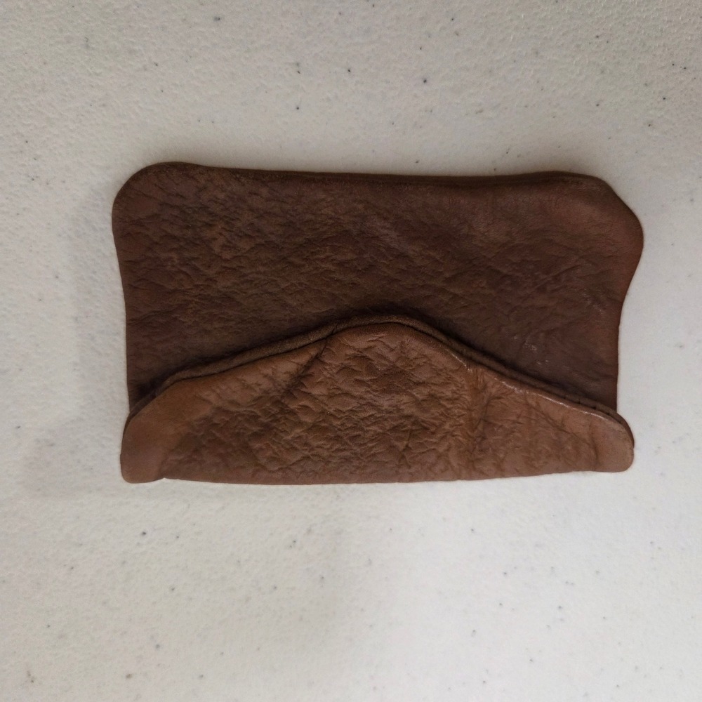Vintage Brown Pebbled Leather Small Envelope Coin Pouch Magnetic Snap Wallet